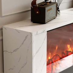 Modern Electric Fireplace TV Stand, 70-79 Inch, Sintered Stone