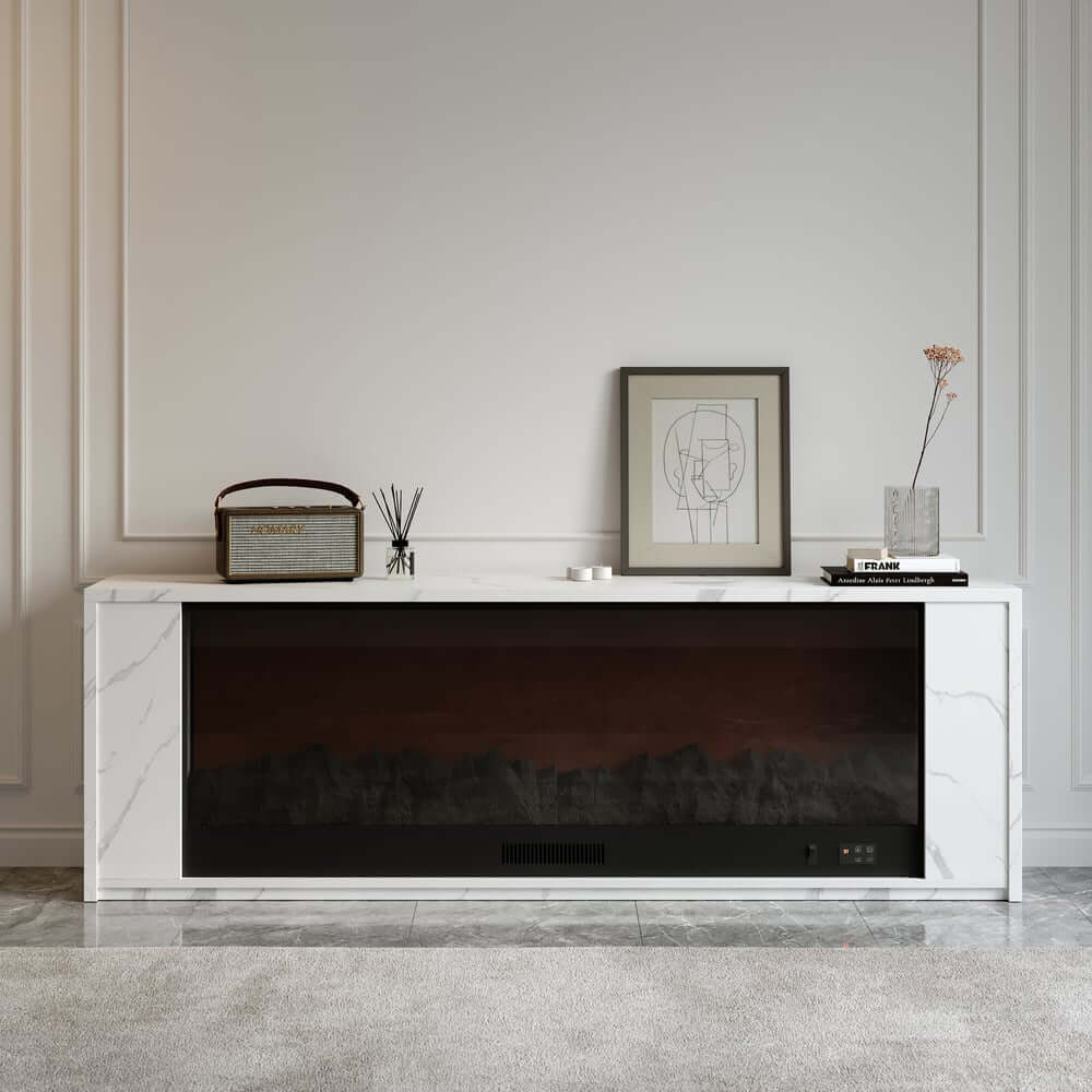 Modern Electric Fireplace TV Stand, 70-79 Inch, Sintered Stone