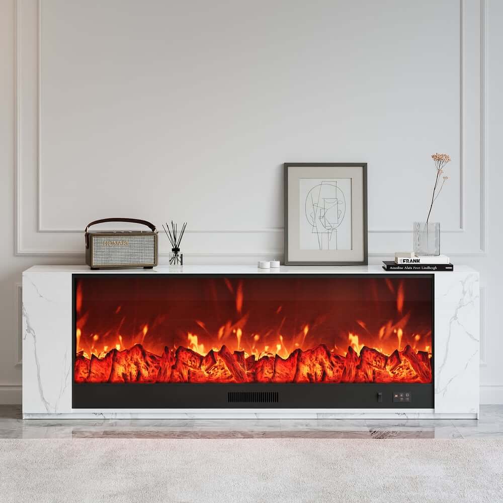 Modern Electric Fireplace TV Stand, 70-79 Inch, Sintered Stone