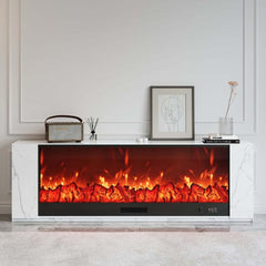 Modern Electric Fireplace TV Stand, 70-79 Inch, Sintered Stone