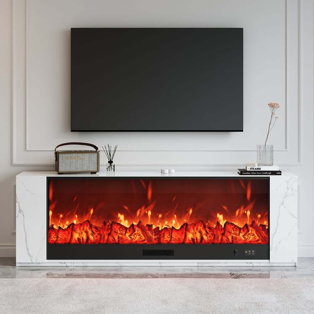 Modern Electric Fireplace TV Stand, 70-79 Inch, Sintered Stone