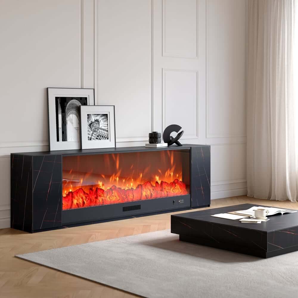 Modern Electric Fireplace TV Stand, 70-79 Inch, Sintered Stone