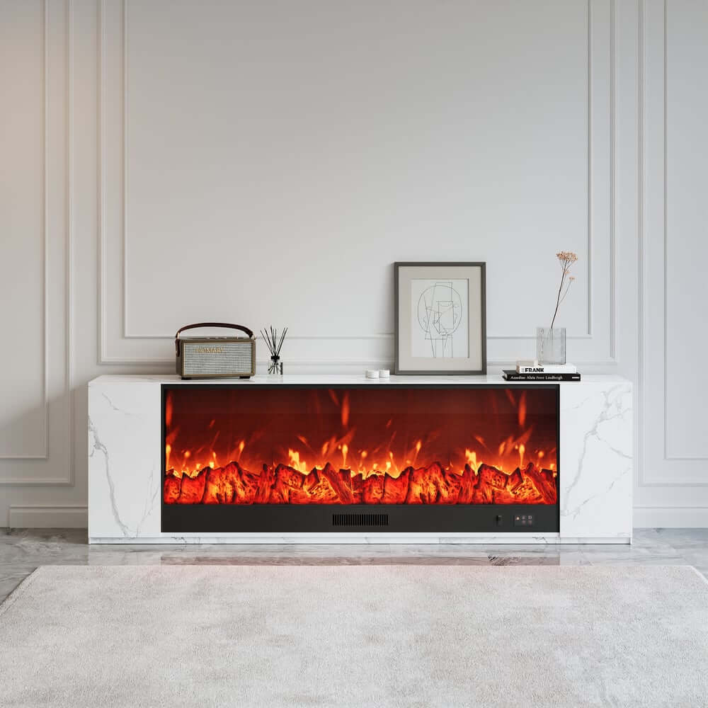 Modern Electric Fireplace TV Stand, 70-79 Inch, Sintered Stone
