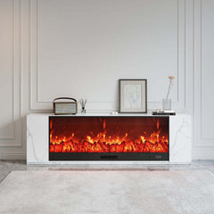 Modern Electric Fireplace TV Stand, 70-79 Inch, Sintered Stone