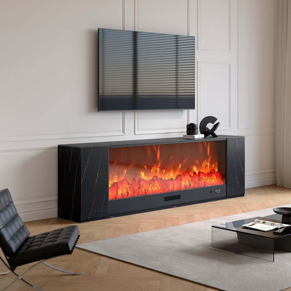 Modern Electric Fireplace TV Stand, 70-79 Inch, Sintered Stone