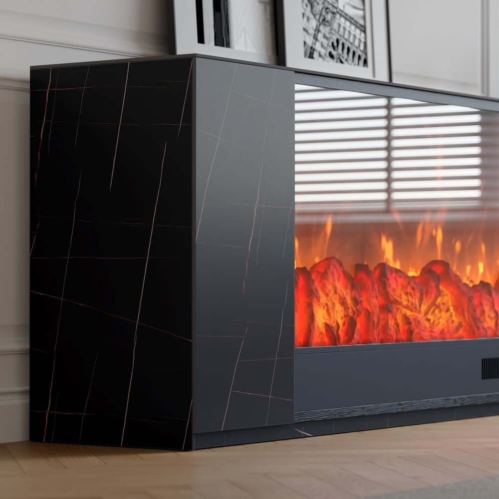 Modern Electric Fireplace TV Stand, 70-79 Inch, Sintered Stone