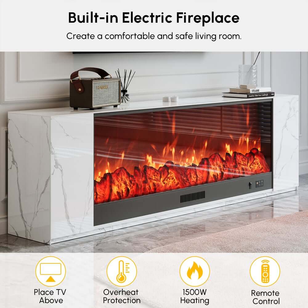 Modern Electric Fireplace TV Stand, 70-79 Inch, Sintered Stone