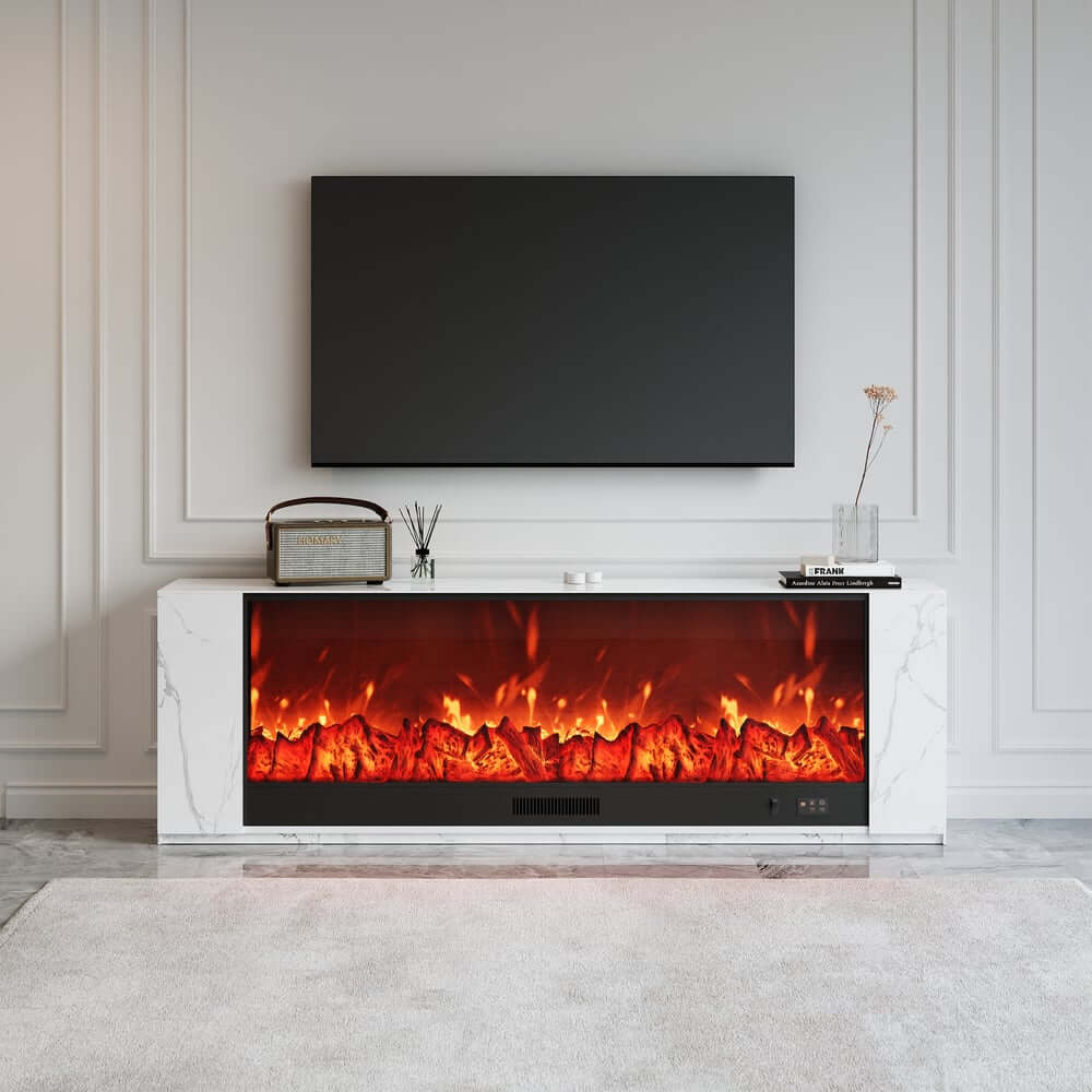 Modern Electric Fireplace TV Stand, 70-79 Inch, Sintered Stone