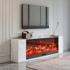 Modern Electric Fireplace TV Stand, 70-79 Inch, Sintered Stone