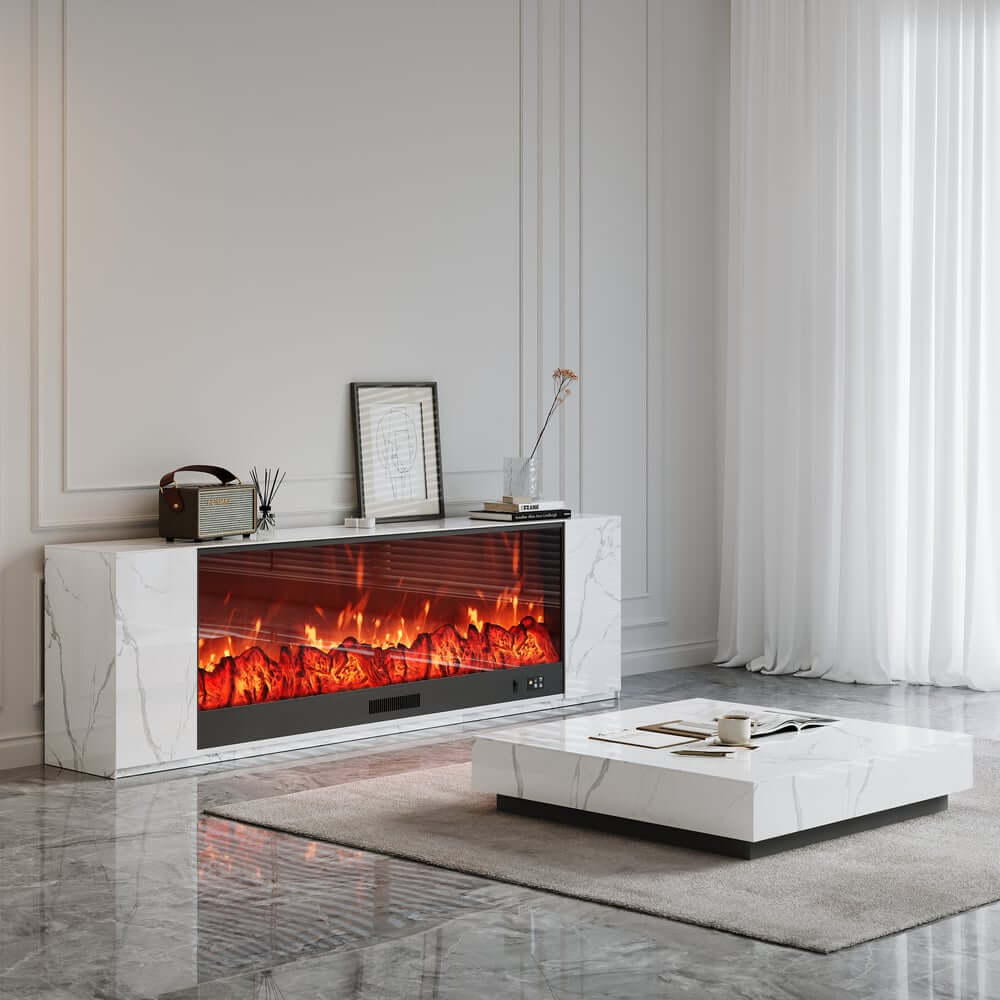 Modern Electric Fireplace TV Stand, 70-79 Inch, Sintered Stone