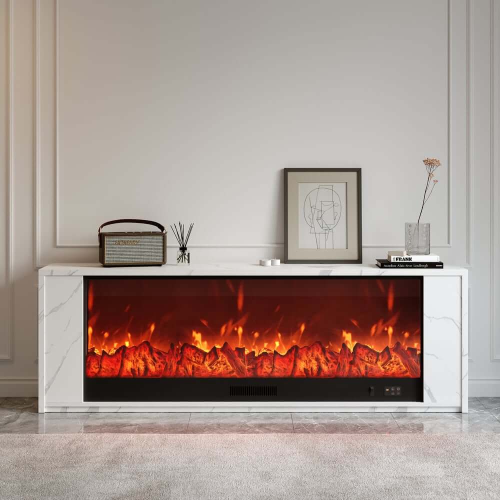 Modern Electric Fireplace TV Stand, 70-79 Inch, Sintered Stone