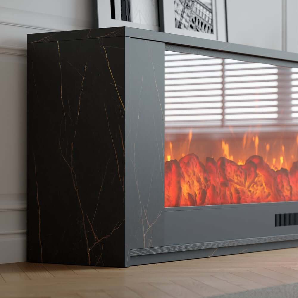 Modern Electric Fireplace TV Stand, 70-79 Inch, Sintered Stone