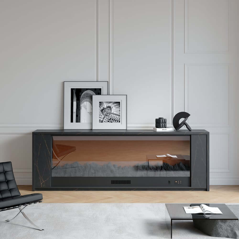 Modern Electric Fireplace TV Stand, 70-79 Inch, Sintered Stone
