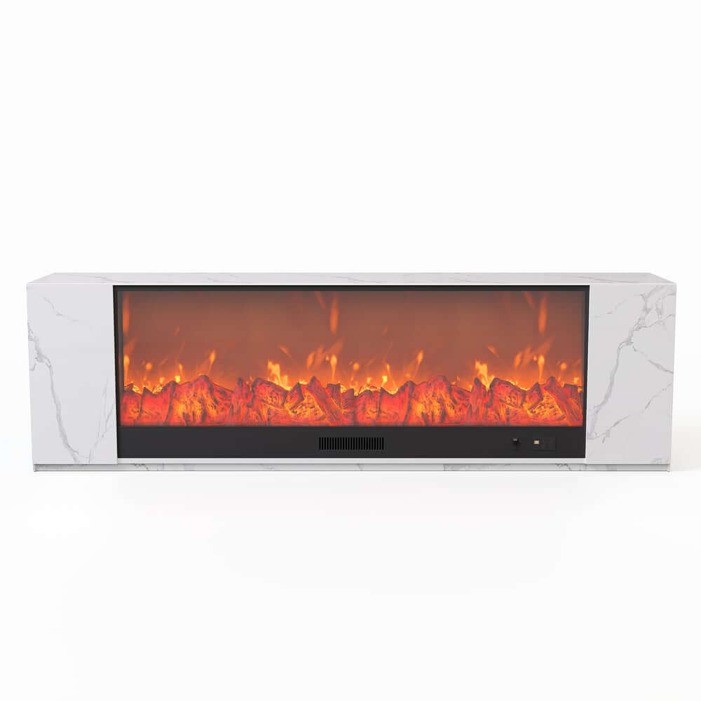 Modern Electric Fireplace TV Stand, 70-79 Inch, Sintered Stone