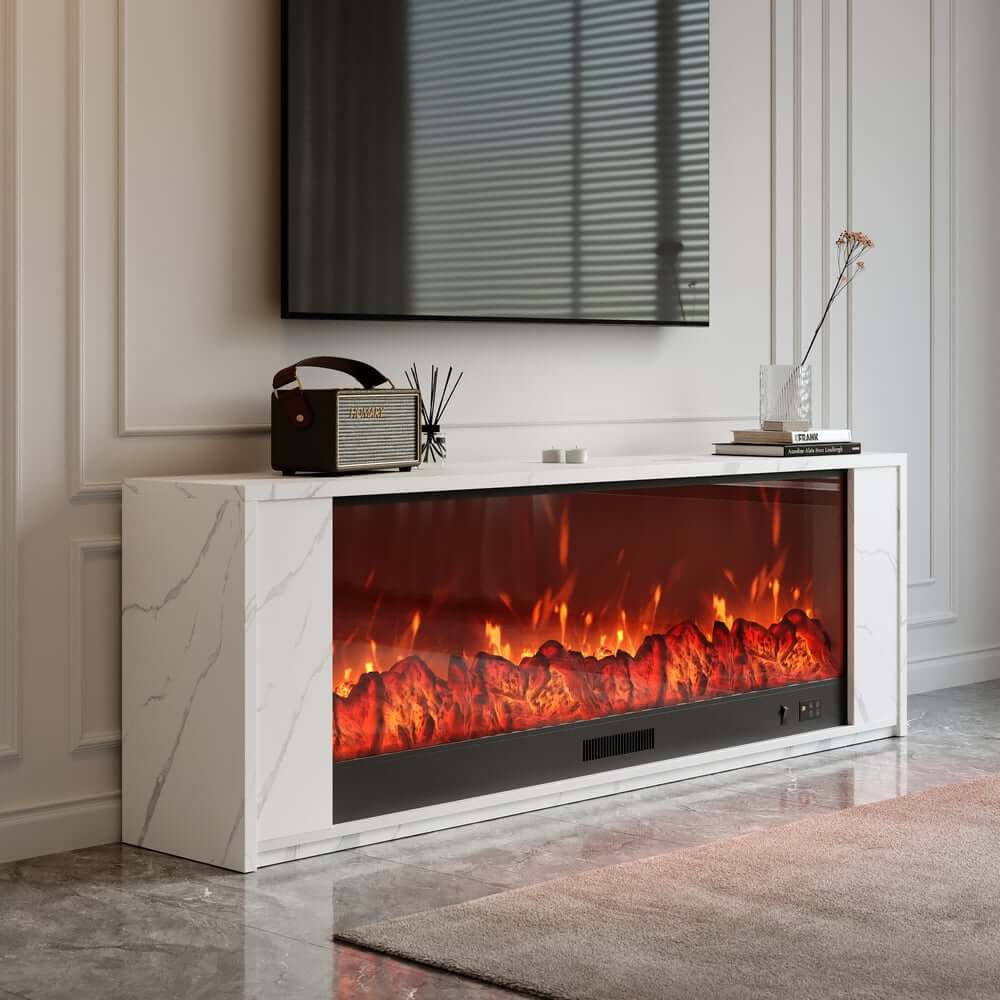 Modern Electric Fireplace TV Stand, 70-79 Inch, Sintered Stone