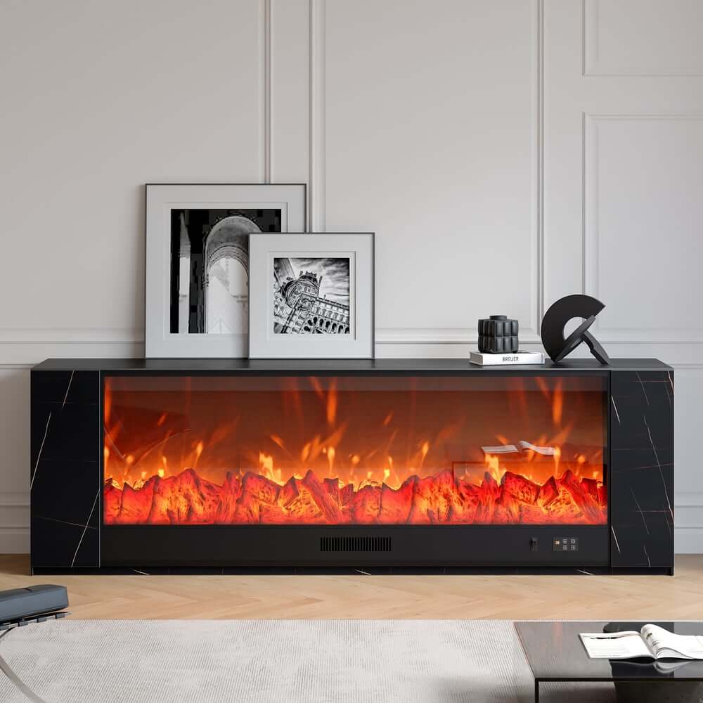 Modern Electric Fireplace TV Stand, 70-79 Inch, Sintered Stone