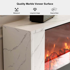 Modern Electric Fireplace TV Stand, 70-79 Inch, Sintered Stone