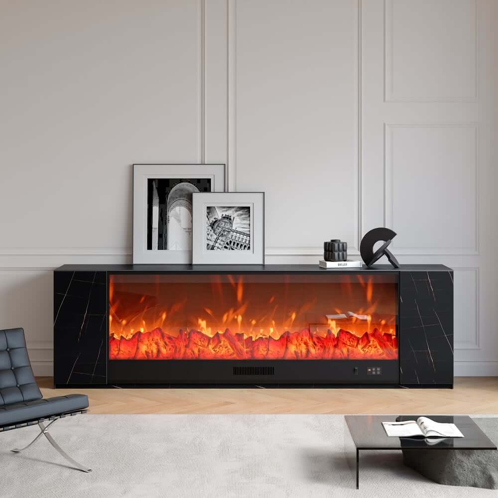 Modern Electric Fireplace TV Stand, 70-79 Inch, Sintered Stone
