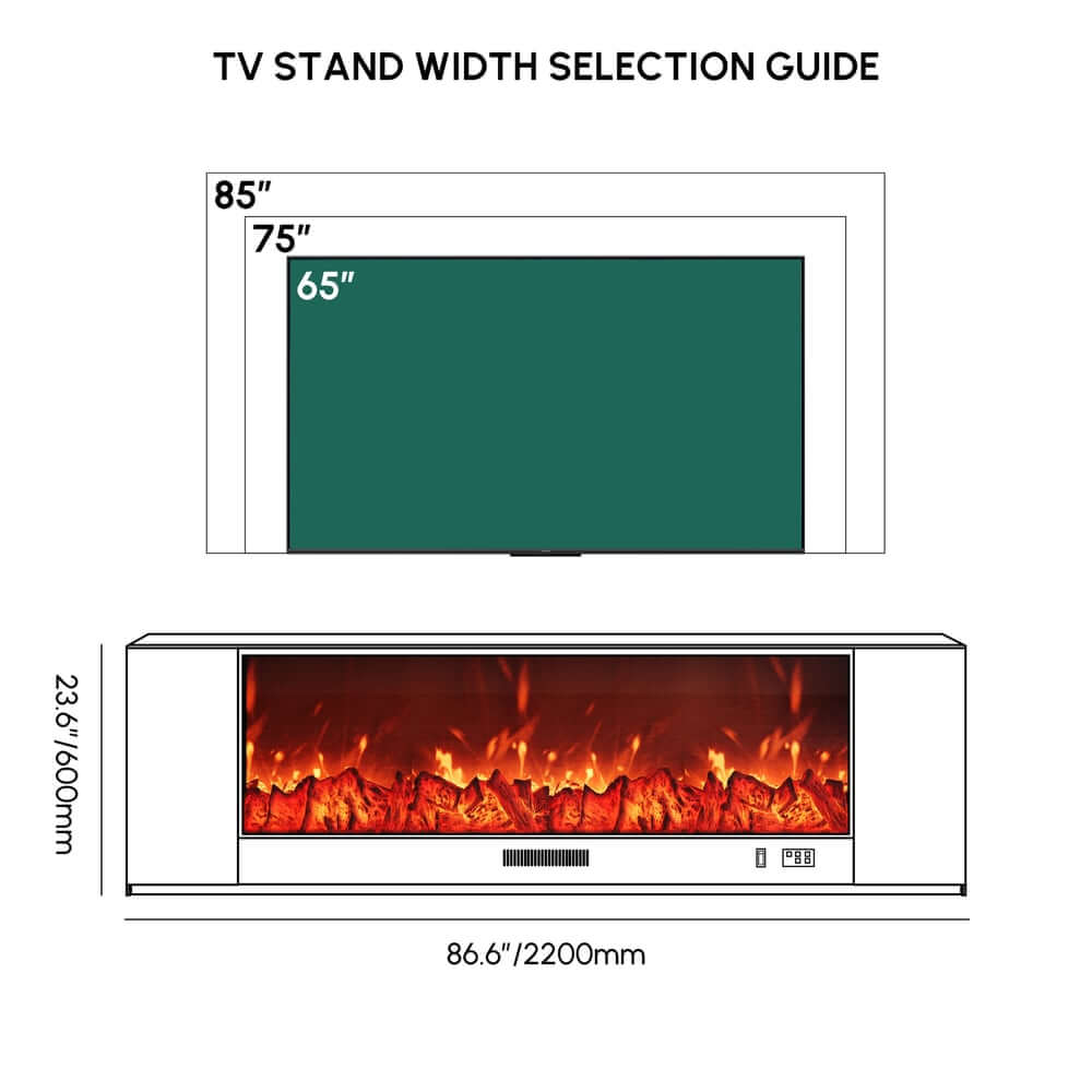 Modern Electric Fireplace TV Stand, 70-79 Inch, Sintered Stone Dimensions