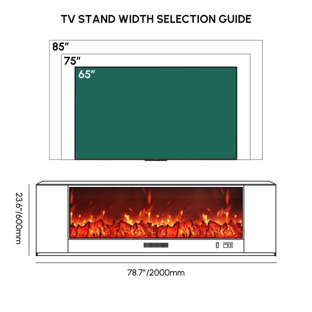 Modern Electric Fireplace TV Stand, 70-79 Inch, Sintered Stone Dimensions