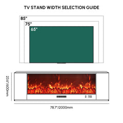 Modern Electric Fireplace TV Stand, 70-79 Inch, Sintered Stone Dimensions