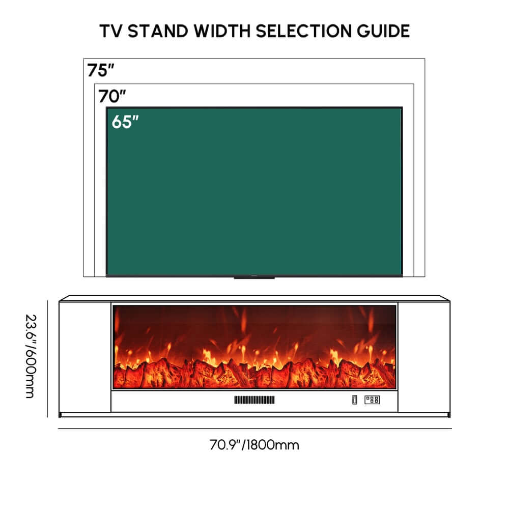 Modern Electric Fireplace TV Stand, 70-79 Inch, Sintered Stone Dimensions