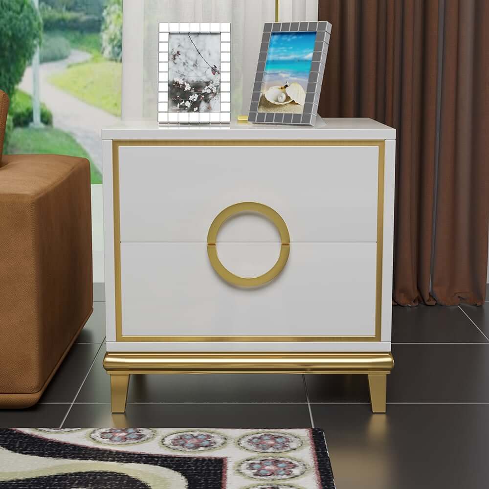 Modern Engineered Wood Nightstand With 2 Drawers