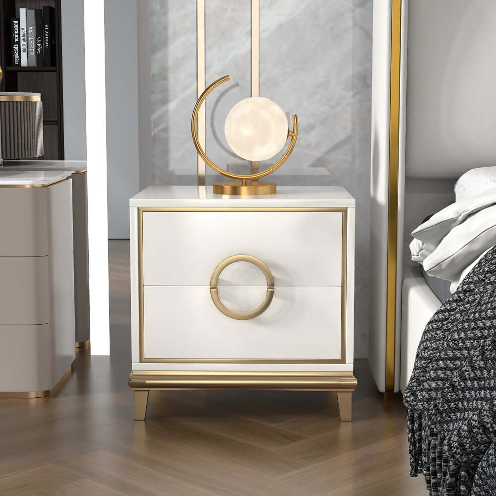 Modern Engineered Wood Nightstand With 2 Drawers