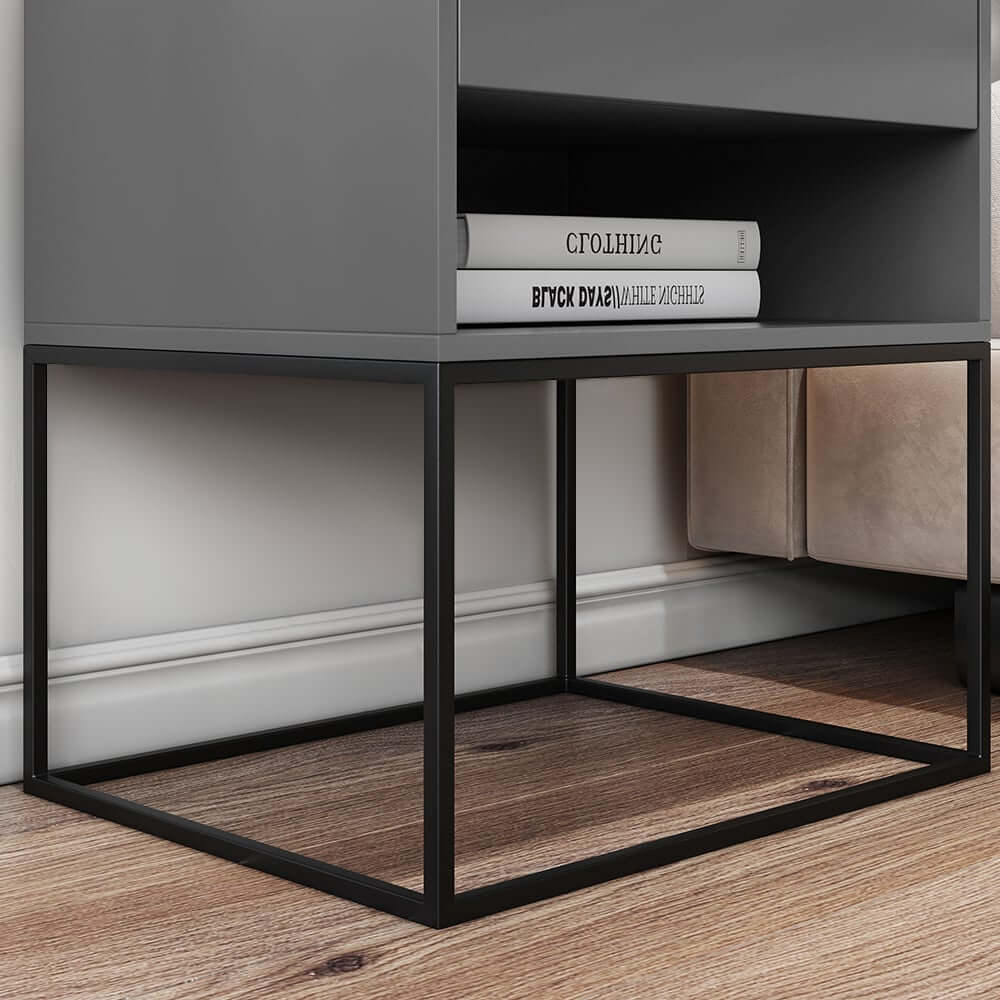 Modern Engineered Wood Nightstand With Shelves, Rectangle
