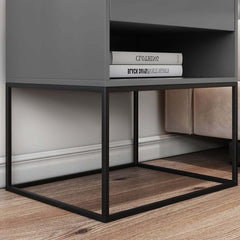 Modern Engineered Wood Nightstand With Shelves, Rectangle
