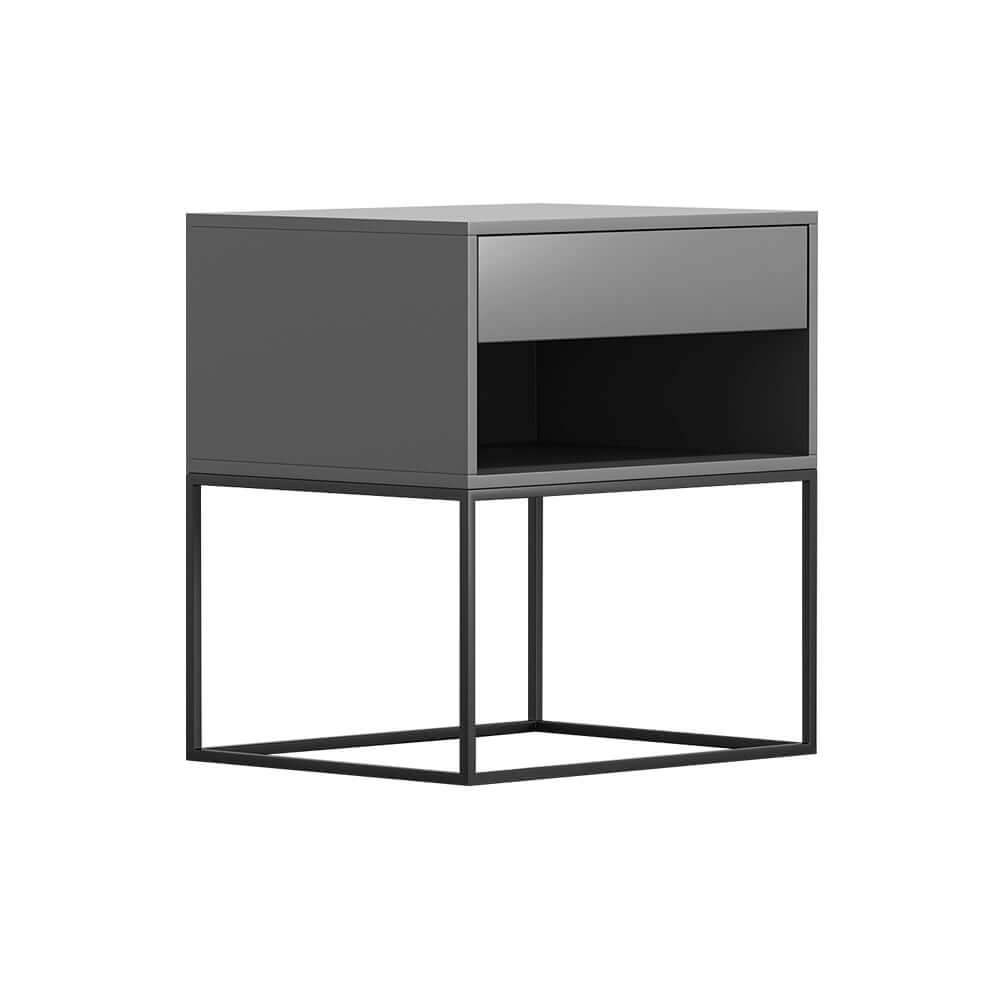 Modern Engineered Wood Nightstand With Shelves, Rectangle