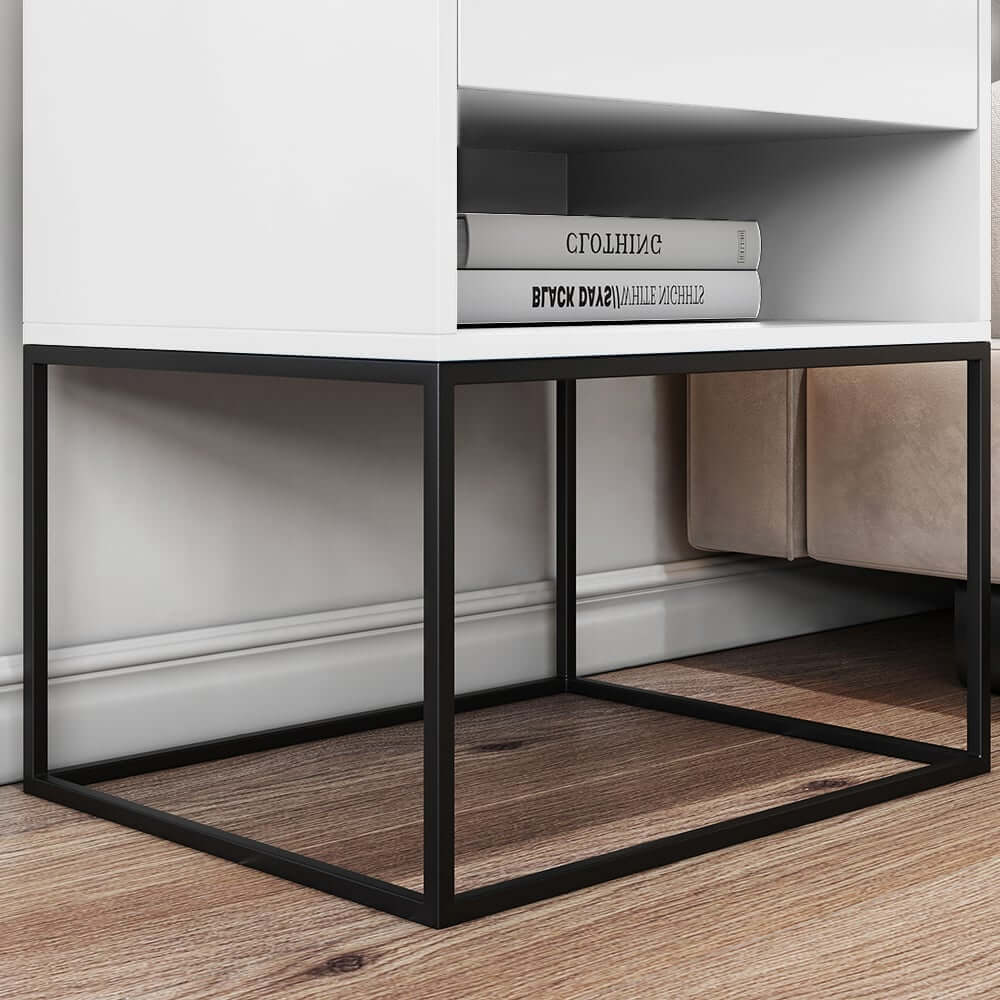 Modern Engineered Wood Nightstand With Shelves, Rectangle