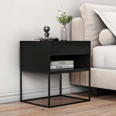 Modern Engineered Wood Nightstand With Shelves, Rectangle