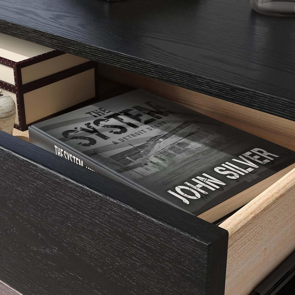 Modern Engineered Wood Nightstand With Shelves, Rectangle