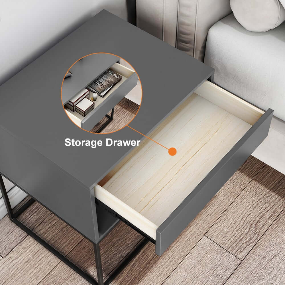 Modern Engineered Wood Nightstand With Shelves, Rectangle