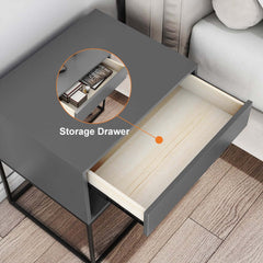 Modern Engineered Wood Nightstand With Shelves, Rectangle