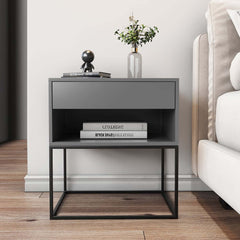 Modern Engineered Wood Nightstand With Shelves, Rectangle