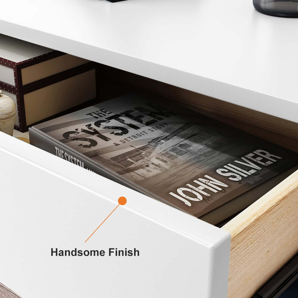 Modern Engineered Wood Nightstand With Shelves, Rectangle