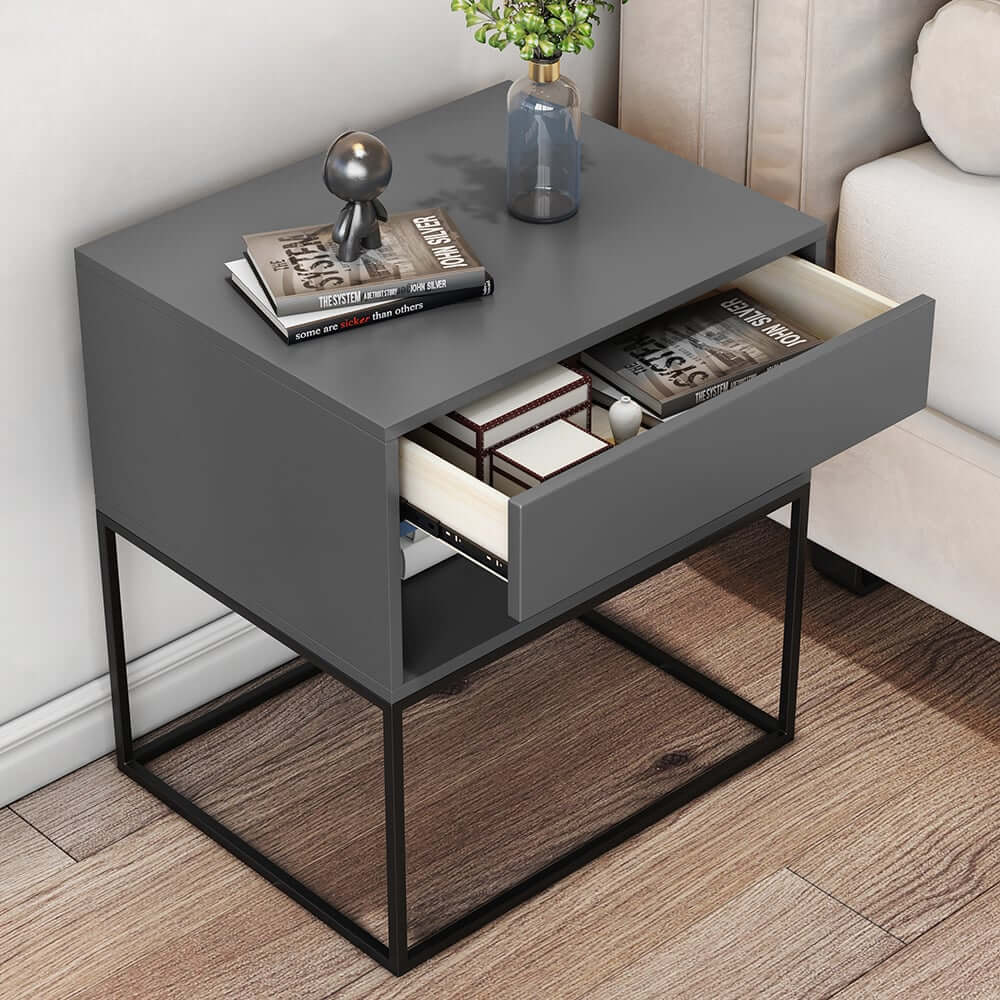 Modern Engineered Wood Nightstand With Shelves, Rectangle