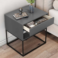 Modern Engineered Wood Nightstand With Shelves, Rectangle
