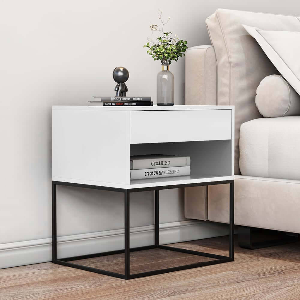 Modern Engineered Wood Nightstand With Shelves, Rectangle