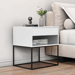 Modern Engineered Wood Nightstand With Shelves, Rectangle