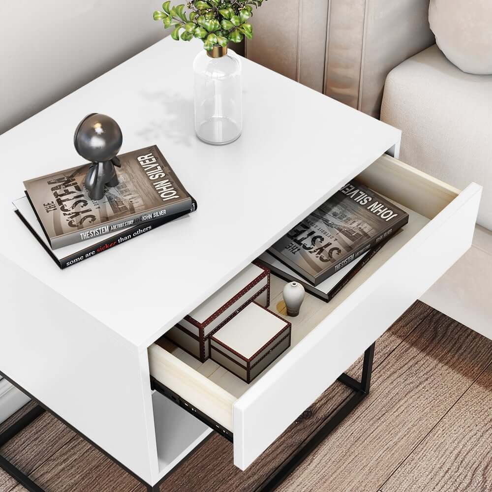 Modern Engineered Wood Nightstand With Shelves, Rectangle