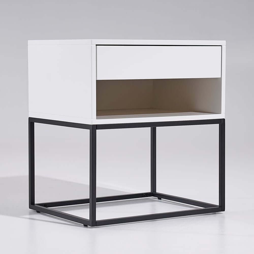 Modern Engineered Wood Nightstand With Shelves, Rectangle