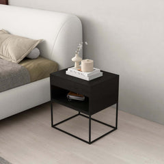 Modern Engineered Wood Nightstand With Shelves, Rectangle