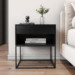 Modern Engineered Wood Nightstand With Shelves, Rectangle