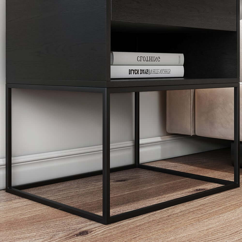 Modern Engineered Wood Nightstand With Shelves, Rectangle