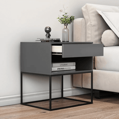 Modern Engineered Wood Nightstand With Shelves, Rectangle