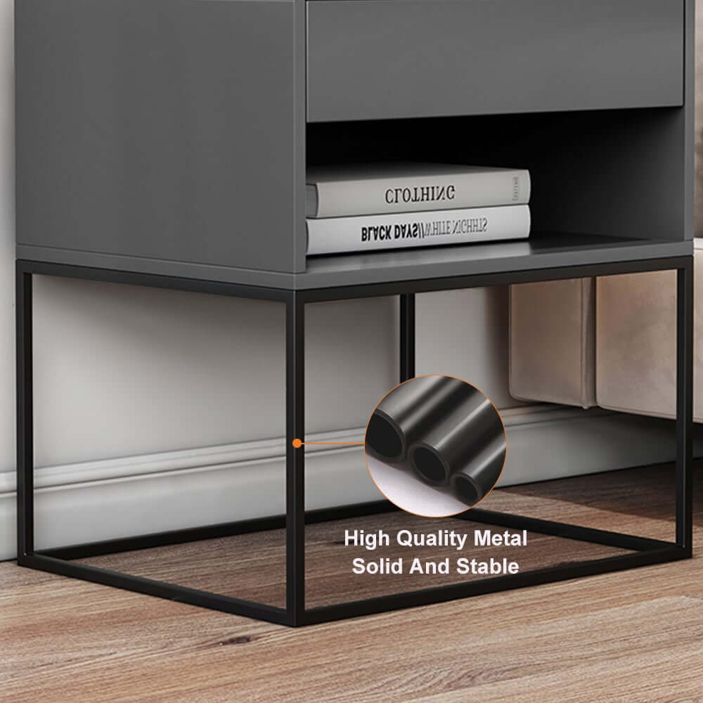 Modern Engineered Wood Nightstand With Shelves, Rectangle