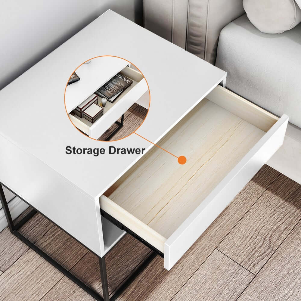 Modern Engineered Wood Nightstand With Shelves, Rectangle
